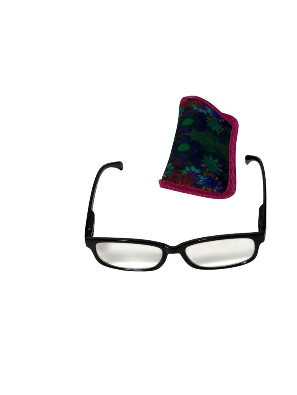 Womens Reader Glasses 2.50 Black Rim Purple Floral Soft Case